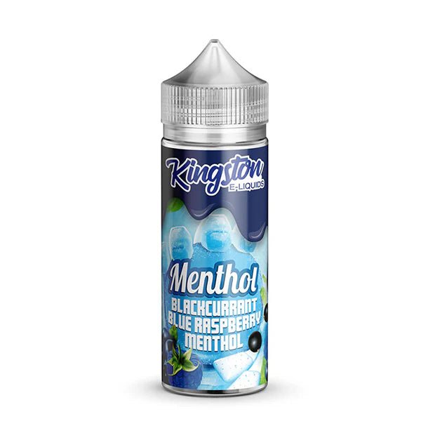 Kingston Menthol E-Liquid blackcurrant blue raspberry menthol 100ml shortfill bottle on a white background - uk vape sales