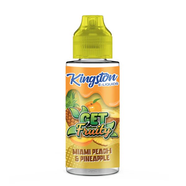 Kingston Get Fruity E-Liquid Miami Peach & pineapple 100ml shortfill bottle on a white background - UK vape sales