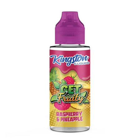 Kingston Get Fruity E-Liquid raspberry & pineapple 100ml shortfill bottle on a white background - UK vape sales