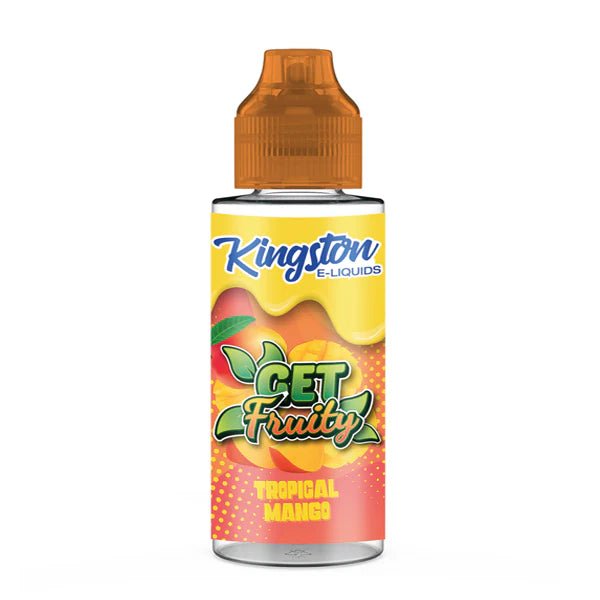 Kingston Get Fruity E-Liquid tropical mango 100ml shortfill bottle on a white background - UK vape sales