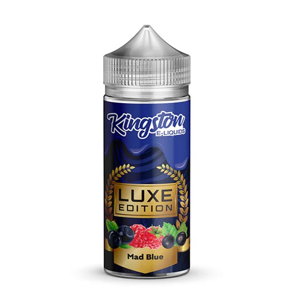Kingston Luxe Edition E-Liquid Mad Blue 100ml shortfill bottle on a white background - UK vape sales