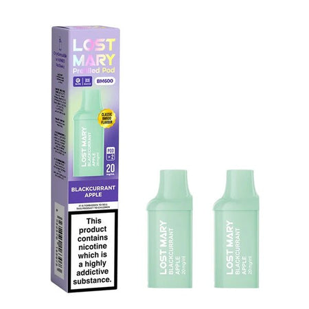 Lost Mary BM600 Prefilled Pods blackcurrant apple pods with packaging on a white background - uk vape sales
