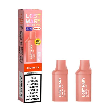 Lost Mary BM600 Prefilled Pods cherry ice pods with packaging on a white background - uk vape sales