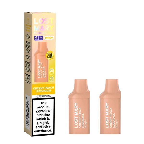 Lost Mary BM600 Prefilled Pods cherry peach lemonade pods with packaging on a white background - uk vape sales