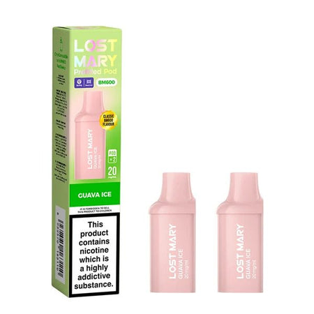 Lost Mary BM600 Prefilled Pods guava ice pods with packaging on a white background - uk vape sales
