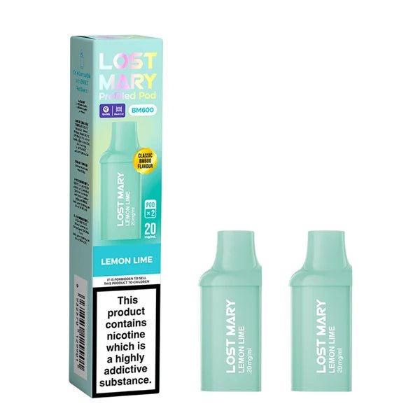 Lost Mary BM600 Prefilled Pods lemon lime pods with packaging on a white background - uk vape sales