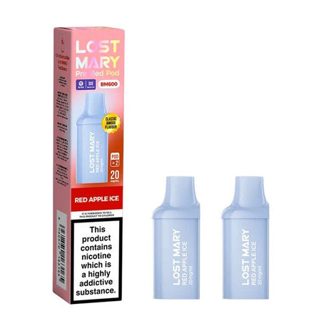 Lost Mary BM600 Prefilled Pods red apple ice pods with packaging on a white background - uk vape sales