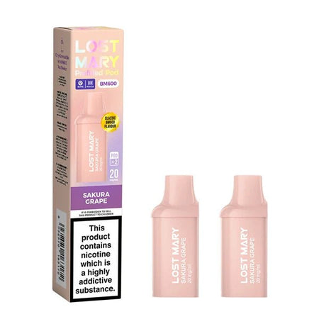 Lost Mary BM600 Prefilled Pods sakura grape pods with packaging on a white background - uk vape sales