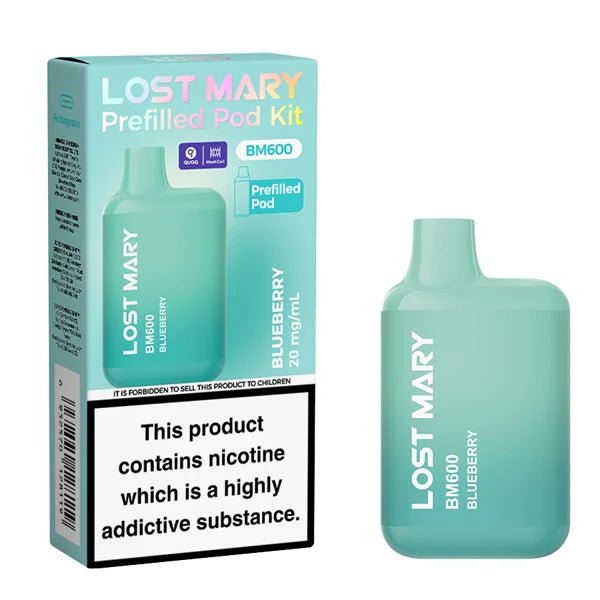 Lost Mary BM600 vape kit blueberry device and packaging on a white background - uk vape sales