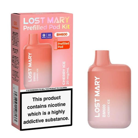 Lost Mary BM600 vape kit cherry ice device and packaging on a white background - uk vape sales