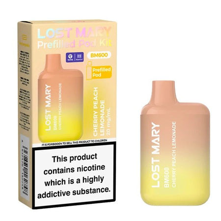 Lost Mary BM600 vape kit cherry peach lemonade device and packaging on a white background - uk vape sales