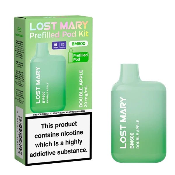 Lost Mary BM600 vape kit double apple device and packaging on a white background - uk vape sales