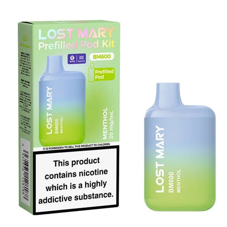 Lost Mary BM600 vape kit menthol device and packaging on a white background - uk vape sales