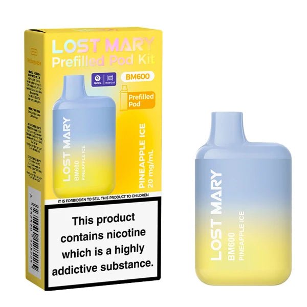 Lost Mary BM600 vape kit pineapple ice device and packaging on a white background - uk vape sales