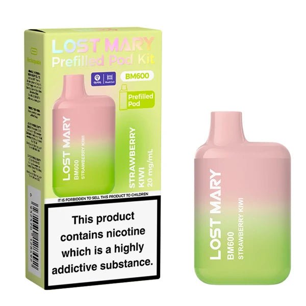 Lost Mary BM600 vape kit strawberry kiwi device and packaging on a white background - uk vape sales