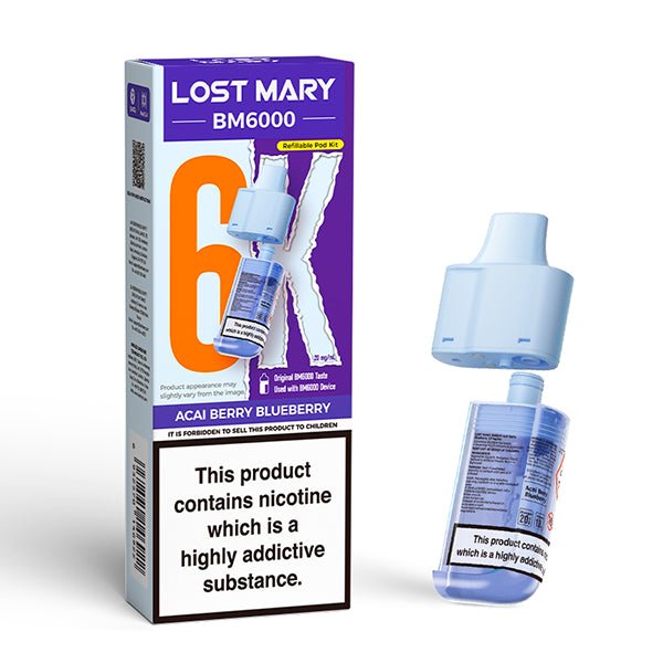 Lost Mary BM6000 Refill Pods acai berry blueberry with packaging on a white background - uk vape sales