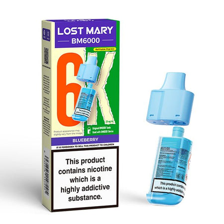 Lost Mary BM6000 Refill Pods blueberry with packaging on a white background - uk vape sales