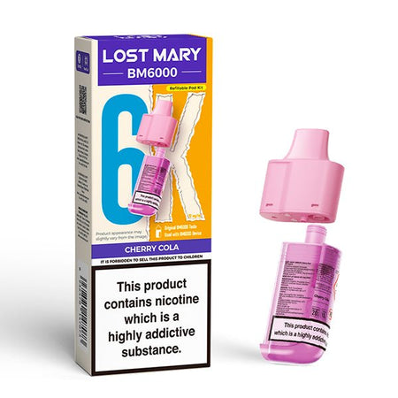 Lost Mary BM6000 Refill Pods cherry cola with packaging on a white background - uk vape sales