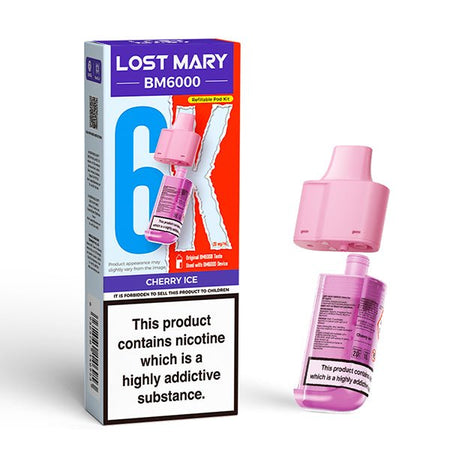Lost Mary BM6000 Refill Pods cherry ice with packaging on a white background - uk vape sales