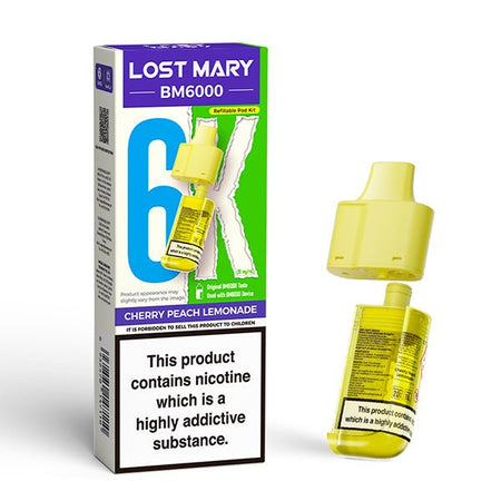 Lost Mary BM6000 Refill Pods cherry peach lemonade with packaging on a white background - uk vape sales