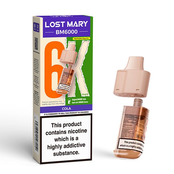 Lost Mary BM6000 Refill Pods cola with packaging on a white background - uk vape sales
