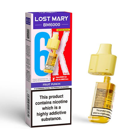 Lost Mary BM6000 Refill Pods fruit punch with packaging on a white background - uk vape sales
