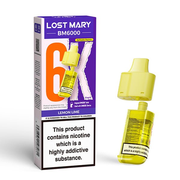 Lost Mary BM6000 Refill Pods lemon lime with packaging on a white background - uk vape sales