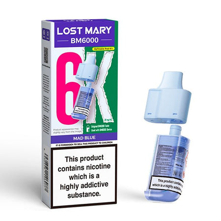 Lost Mary BM6000 Refill Pods mad blue with packaging on a white background - uk vape sales