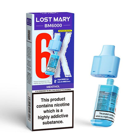 Lost Mary BM6000 Refill Pods menthol with packaging on a white background - uk vape sales