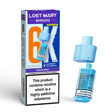Lost Mary BM6000 Refill Pods miami mint with packaging on a white background - uk vape sales