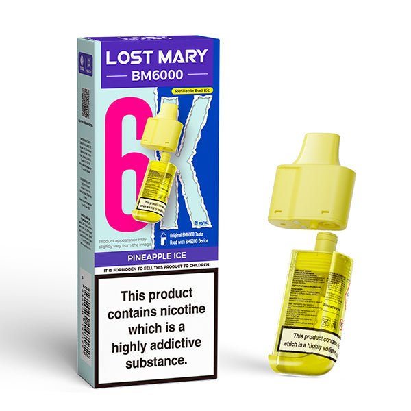 Lost Mary BM6000 Refill Pods pineapple ice with packaging on a white background - uk vape sales