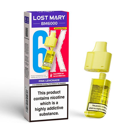 Lost Mary BM6000 Refill Pods pink lemonade with packaging on a white background - uk vape sales