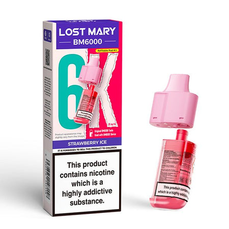 Lost Mary BM6000 Refill Pods strawberry ice with packaging on a white background - uk vape sales