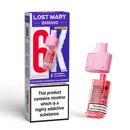 Lost Mary BM6000 Refill Pods strawberry raspberry blackberry with packaging on a white background - uk vape sales