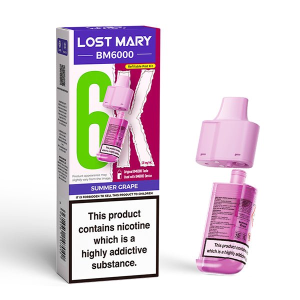 Lost Mary BM6000 Refill Pods summer grape with packaging on a white background - uk vape sales
