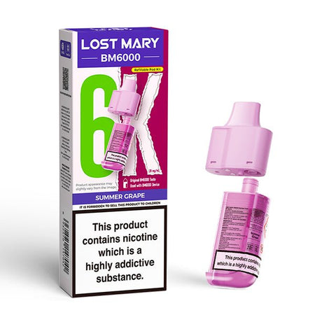 Lost Mary BM6000 Refill Pods summer grape with packaging on a white background - uk vape sales