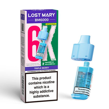 Lost Mary BM6000 Refill Pods triple berry with packaging on a white background - uk vape sales