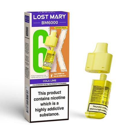 Lost Mary BM6000 Refill Pods cola lime with packaging on a white background - uk vape sales