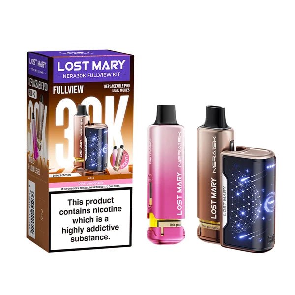 Lost Mary Nera 30K vape kit drinks edition device and packaging on a white background - uk vape sales