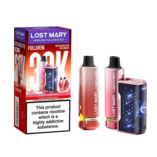 Lost Mary Nera 30K vape kit red edition device and packaging on a white background - uk vape sales