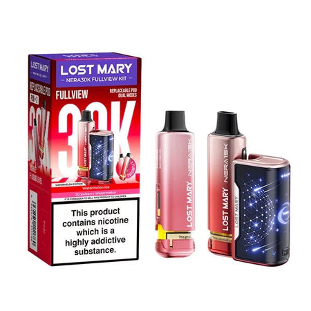Lost Mary Nera 30K vape kit watermelon edition device and packaging on a white background - uk vape sales
