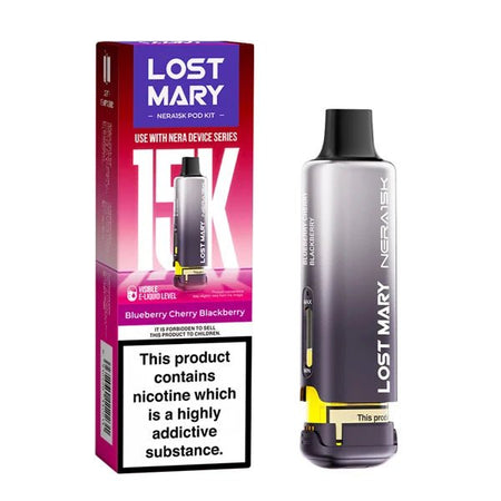 Lost Mary Nera 15K Refill Pods blueberry cherry blackberry pod with packaging on a white background - uk vape sales