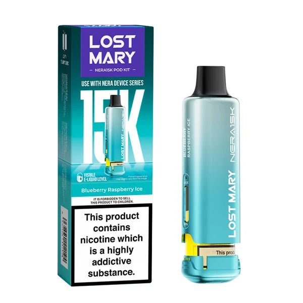 Lost Mary Nera 15K Refill Pods blueberry raspberry ice pod with packaging on a white background - uk vape sales