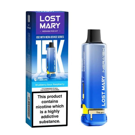 Lost Mary Nera 15K Refill Pods blueberry sour raspberry pod with packaging on a white background - uk vape sales