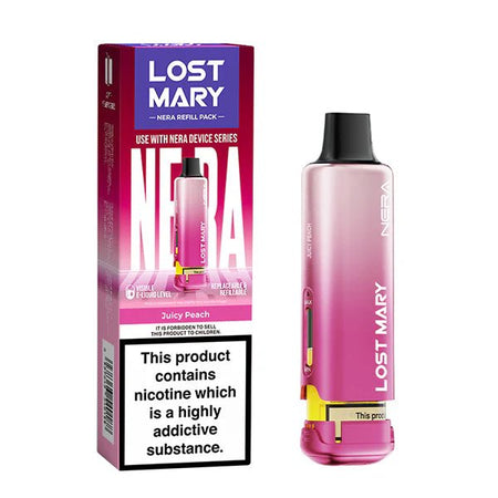 Lost Mary Nera 15K Refill Pods juicy peach pod with packaging on a white background - uk vape sales