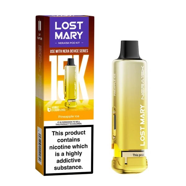Lost Mary Nera 15K Refill Pods pineapple ice pod with packaging on a white background - uk vape sales