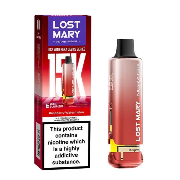 Lost Mary Nera 15K Refill Pods raspberry watermelon pod with packaging on a white background - uk vape sales