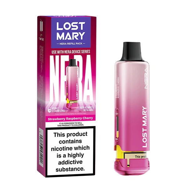 Lost Mary Nera 15K Refill Pods strawberry raspberry cherry pod with packaging on a white background - uk vape sales