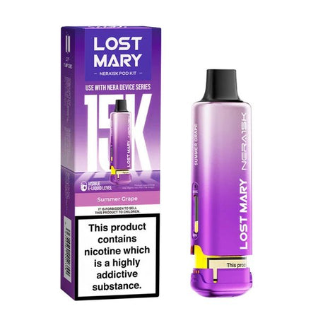 Lost Mary Nera 15K Refill Pods summer grape pod with packaging on a white background - uk vape sales