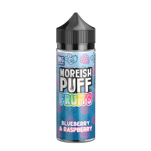 Moreish Puff Fruits E-Liquid blueberry & raspberry fruits 100ml e-liquid on a white background - uk vape sales